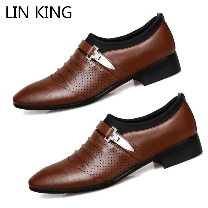 

LIN KING Big Size 48 Breathable Men Casual Shoes Slip On Formal Shoes Shallow Pierced Man Business Office Dress Oxfords Shoes