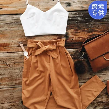 

2018 New Pattern Casual Camisole Vest Chalaza Bound Feet Pants Twinset Suit-dress 2 Piece Set Women