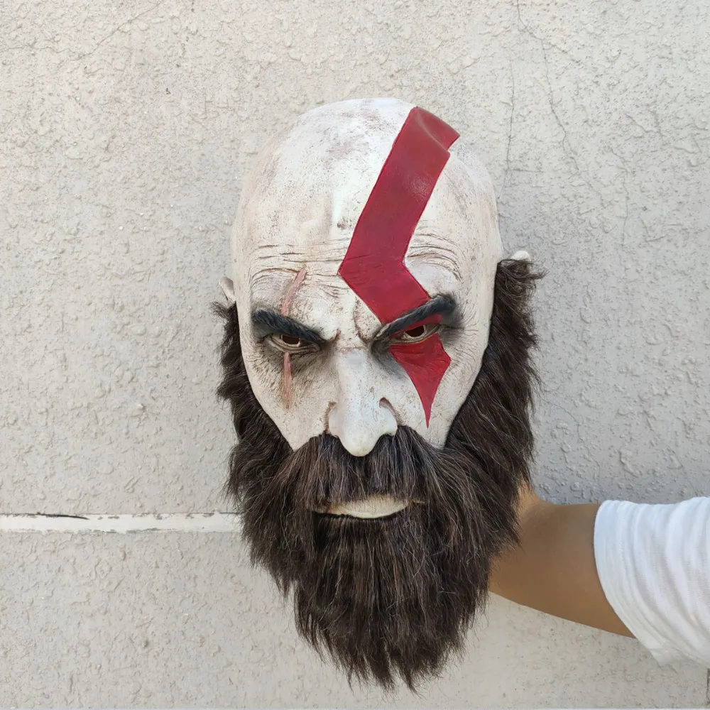 Game God Of War Mask with Beard Cosplay Kratos Horror Latex Masks Helmet Halloween Scary Party Props DropShipping6