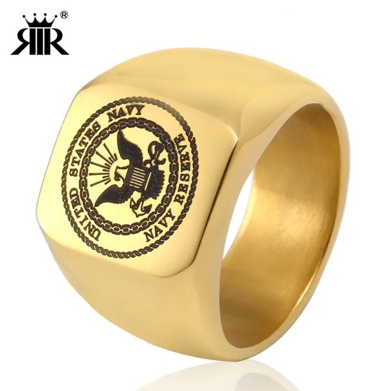 

RIR Gold Eagle USA Military Ring United States MARINE CORPS US ARMY Men Rings Jewelry In Stainless Steel