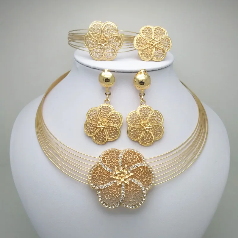 

KM African Bridal Jewelry Sets Nigerian Wedding Bridal Big Flower Jewelry Sets Dubai Gold Color Jewelry Sets