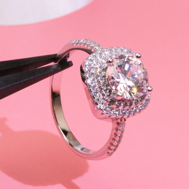 Серебро 925 Ювелирное кольцо принцессы с бриллиантами квадратное Anillos Bizuteria для