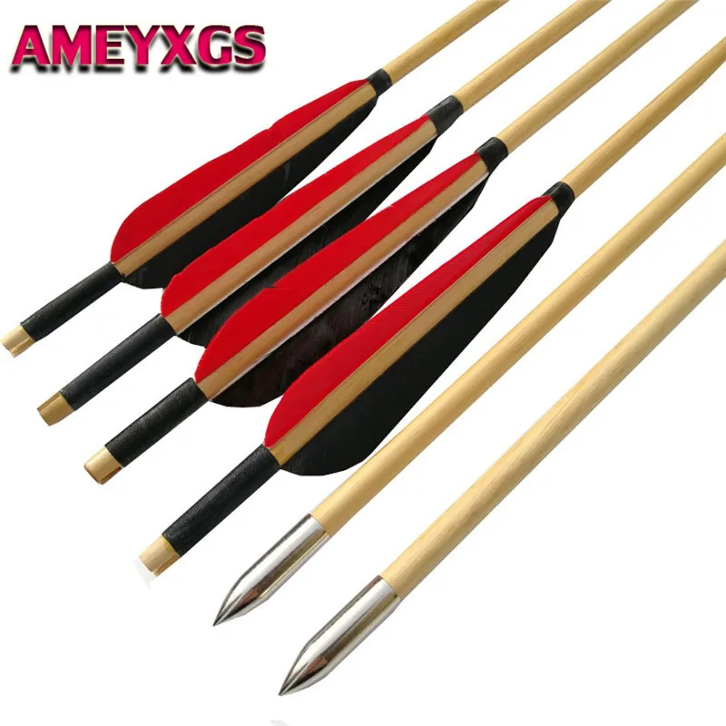 

6/12Pcs 31" Archery Wooden Arrows Wood Shaft Handmade 5" Turkey Feather Wood Arrow For Bow Hunting Shooting Targets Accessories