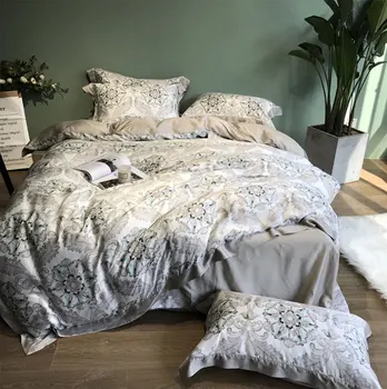 

elegant pastoral bedding set girl,full queen king romantic grey flower double home textile bed sheet pillow case duvet cover