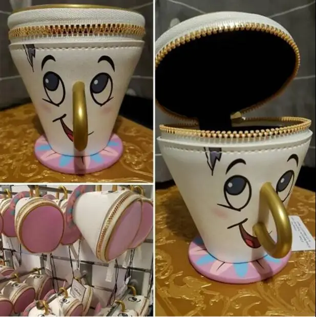 Новый Красавица и Чудовище Чип Портмоне PU 3D Чашки Брелок Монета Мешок Игрушки для Женщин Подарочные игрушки