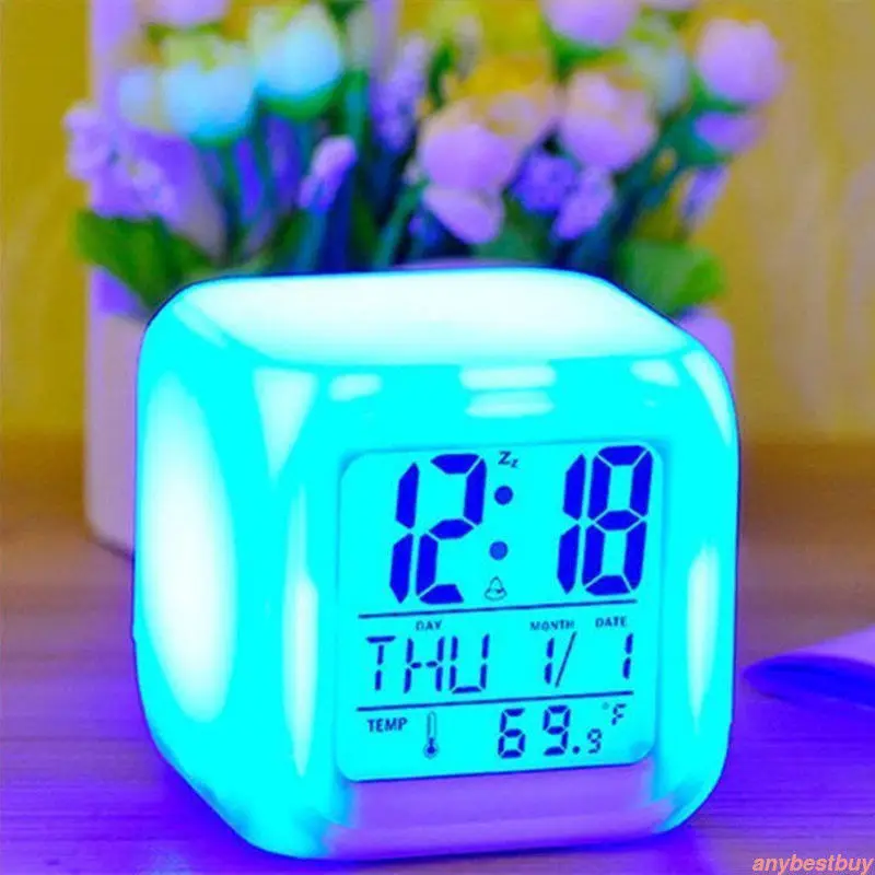 7 Color LED Change Digital Glowing Alarm Clock Night Light for Bedroom