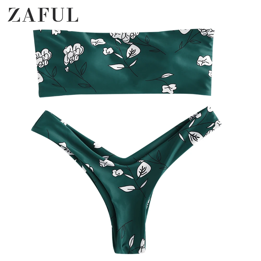 

ZAFUL Bandeau Bikini 2019 Floral Swimwear Print Swimsuit Brazilian Biquini Sexy Thong Bikinis Set Bathing Suit Maillot De Bain
