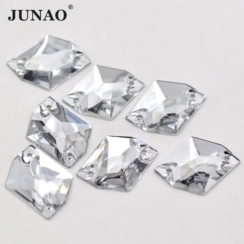 

JUNAO 13*17mm 17*22mm Clear Acrylic Crystal Sewing Rhombus Rhinestones Sew On Crystals Stones Flatback Strass For Clothes Dress