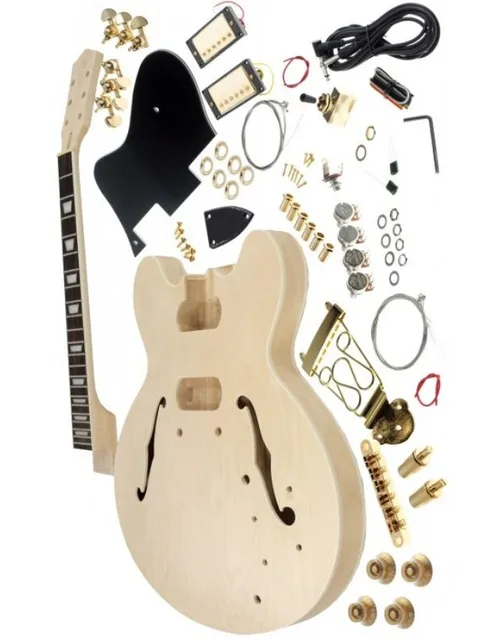 Best price at $176 Cheap free shipping es335 guitar kits /DIY guitar Kits /unfinished guitar with maple top and backside hollow body guitar