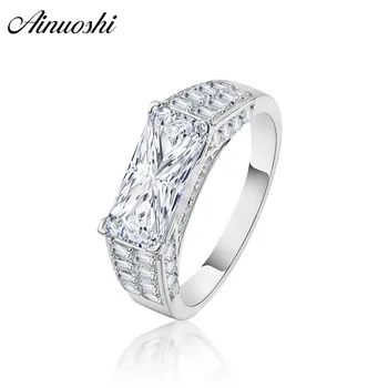 

AINOUSHI Trendy 925 Sterling Silver Men Wedding Engagement Rings Rectangle Cut Male Silver Anniversary Ring Party Gifts Jewelry
