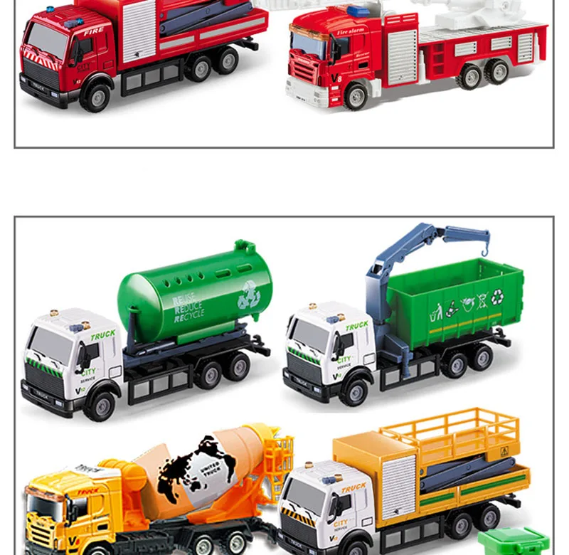 6 шт./компл. 1: 64 сплава Diecasts модель пожарного грузовика Подарочная коробка игрушки Модель Экскаватора автомобиль скорой помощи машинка с инерционным механизмом детские игрушки