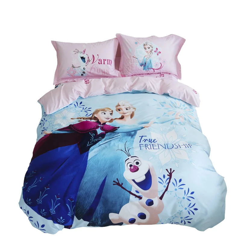 ديزني إلسا و آنا أميرة المجمدة طقم سرير التوأم حجم السرير لحاف يغطي للبنات الاطفال ديكور غرفة نوم الوردي القطن الكامل الملكة