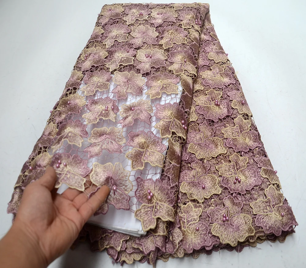 

2019 Beautiful design Embroidery cord lace African guipure lace fabric with lots of beads high quality Wise choice