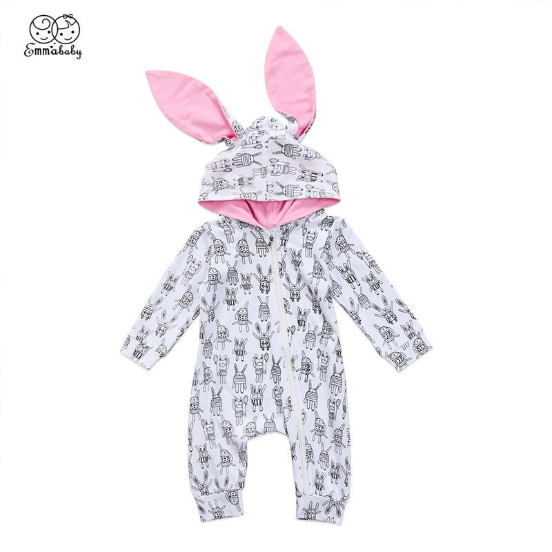 Emmababy новорожденных для маленьких девочек мальчиков 3D Кролик уши хлопковый комбинезон с принтом zipple комбинезон Комбинезоны для малышек костюмы одежда ползунки