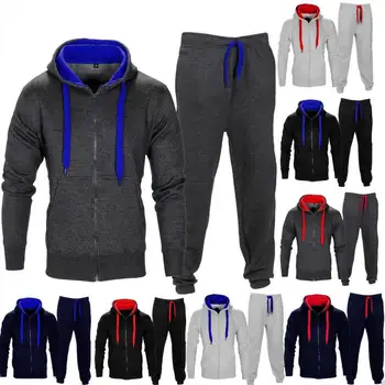 

2pc Tracksuit Men Set 2018 Autumn Winter Warm Sportwear Fashion Mens Zipper Hooded Sweatshirt Pant Moleton Masculino Sets Black