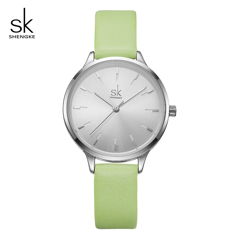 Shengke модные часы женские кожаные Наручные часы Reloj Mujer SK Роскошные женские кварцевые часы женские часы Montre Femme - Цвет: Green