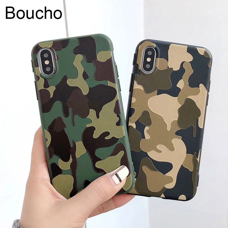 

Boucho For iphone Xs MAX XR X Relief Military Camouflage Phone Case For iphone 6 6s 7 8 Plus Cover Soft Silicone Cases Capa