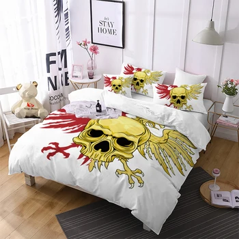 

Eagle Skull Comforter Bedding Sets Gold Duvet Cover Set Queen White King Size Bedding Set 3d Wing Home Textile 3pcs Bed Linen 25