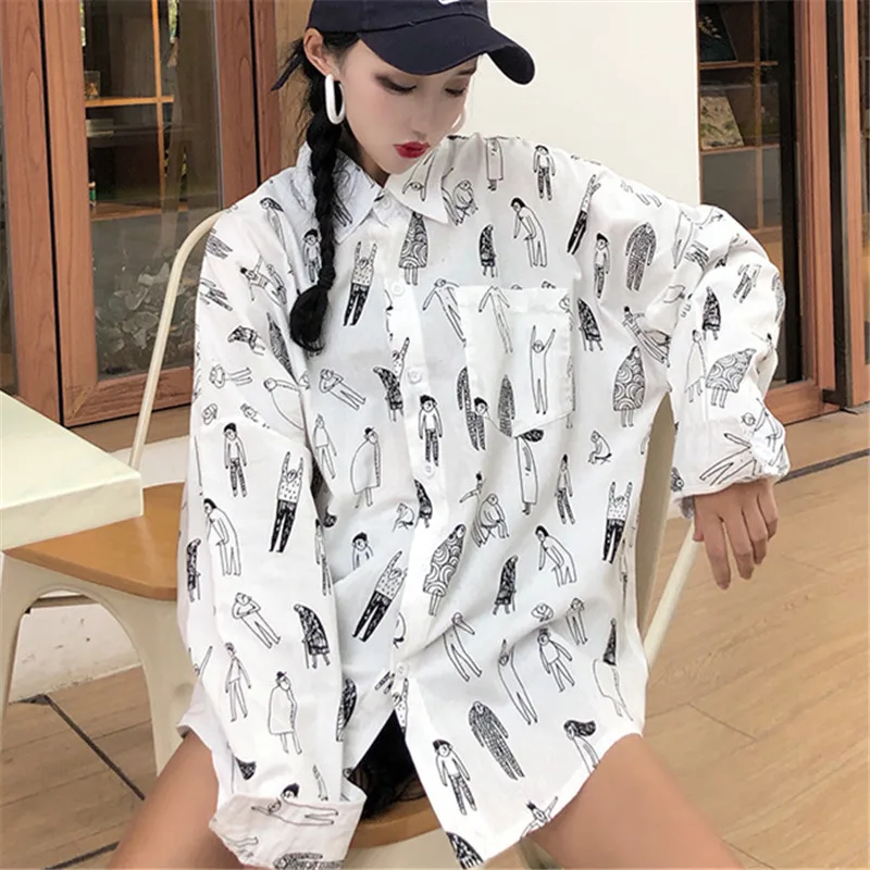 Korobov Harajuku для женщин Новинка 2019 года Blusas корейский характер печати Блузка