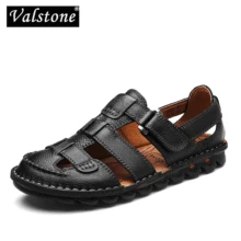 Valstone Для мужчин сандалии из натуральной кожи; летние женские модельные туфли из натуральной кожи кроссовки handsewing сандалии прогулочная обувь черного цвета