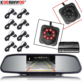 

Koorinwoo Car Video Parking Sensors System 8 Probes With Mirror Monitor Rear view Front Camera LCD Auto Detector Car accessories