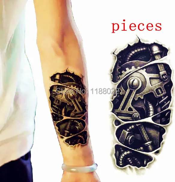 Tattoo 3D Temporary Stickers paste Man's metalic Robot Arm Waterproof Body Art Stickers harajuku