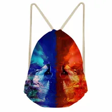 ThiKin Color Wolf Pattern Polyester Drawstring Bag Women String Storage Teen Girl Carry on Backpack Student Book Bag