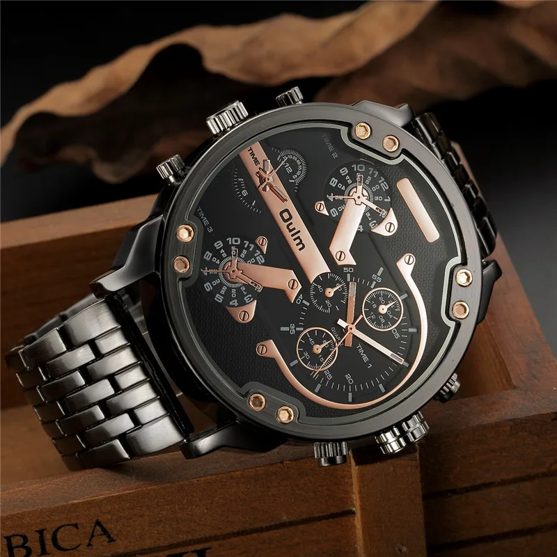 Oulm Large Dial Super Big Male Watch Dual Time Zone Luxury Brand Men's Wristwatch Small Dials for Decoration Men Quartz Watches