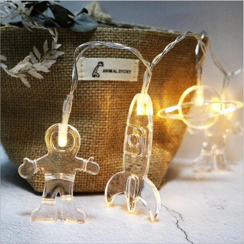 

20 LED Outer Space String Lights Baby Shower Decorations Astronauts Spaceship Rocket Mars Unicorn Cloud Home Decor for kids Room