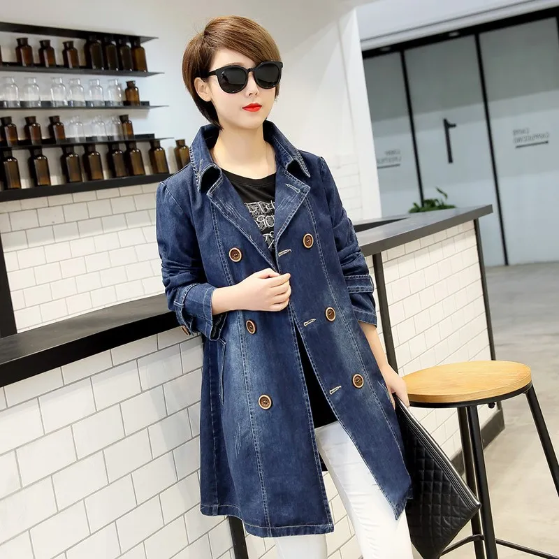 Plus Size Oversized Women Denim Jacket Long Sleeve Double-breasted Jeans Coat Female Denim Outerwear Coats