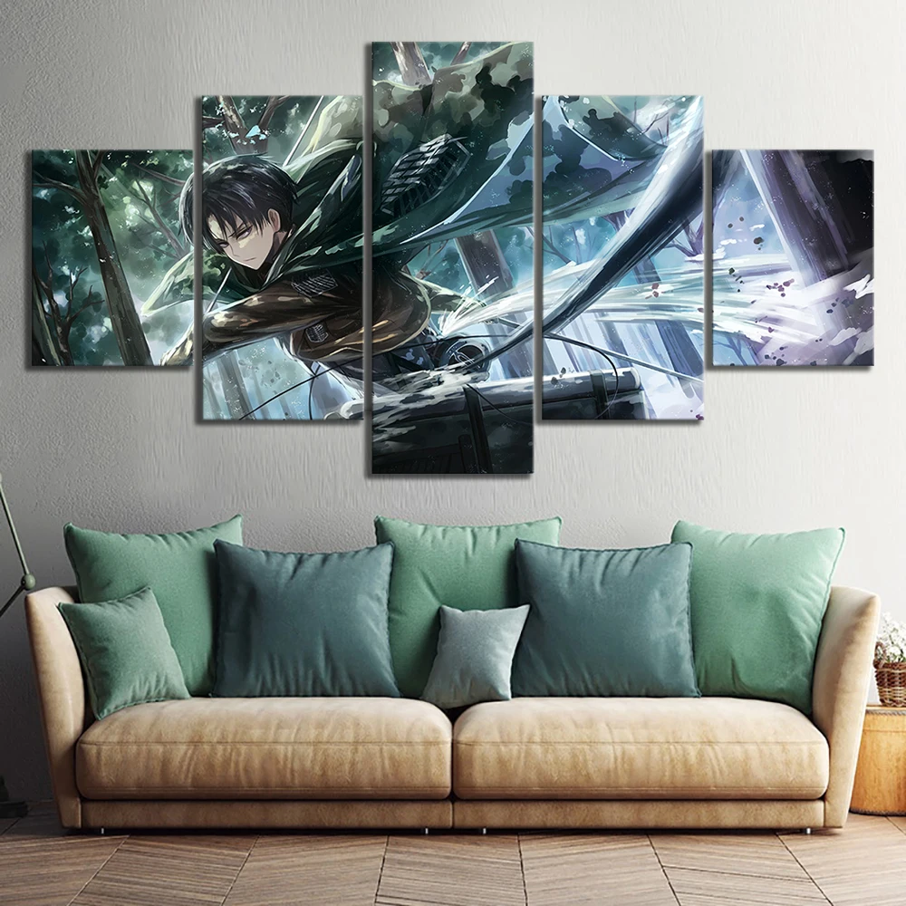

5 Piece Levi-Ackerman Attack on Titan Anime Poster Drawing Art Canvas Paintings Wall Art for Home Decor