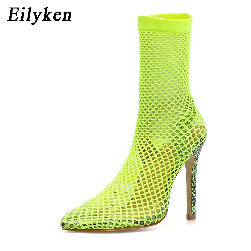 

Eilyken Fluorescent greent Women Pointed Toe Mesh Holes Sandals Sexy Summer Shoes Breathable Cool OL Party High Heel Ankle Boots