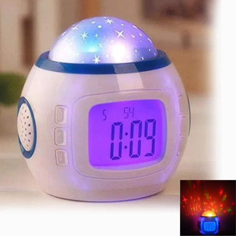 

Child Music Starry Sky Projection Clock Watch Desk Clock with Time Projection Alarm Clock LED Digital Electronic Table Projector