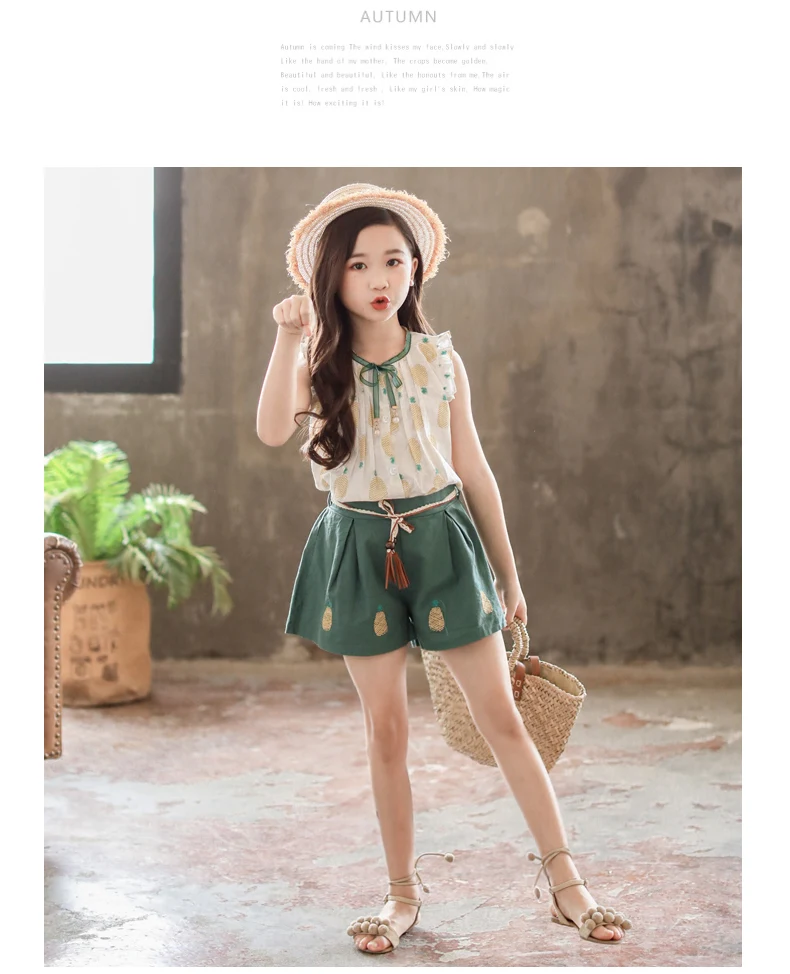 Children Girls Vest Pullover Blouse and Shorts Summer Clothing Sets Pink Green Korean Style 2-8Y kids clothes Baby Toddler Set