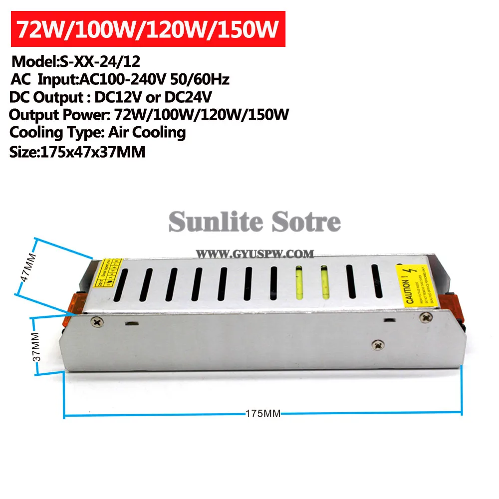 12 В 24 В DC источник питания Трансформаторы 100-240 В переменного тока в 12 В постоянного тока 24В 48 Вт 60 Вт 72 Вт 100 Вт 120 Вт 150 Вт SMPS для Led светильник CCTV