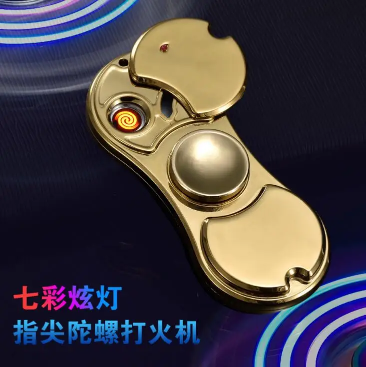 

LED light Tri Fidget Hand Spinner lighters EDC Tri-Spinner Batman Finger Toys USB Rechargeable Flameless Electric Arc Lighter