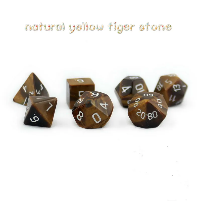 

7Pcs/set New Hot Dragon and Dungeon D20 System Natural Yellow Tiger Stone Multifaceted Digital Dice