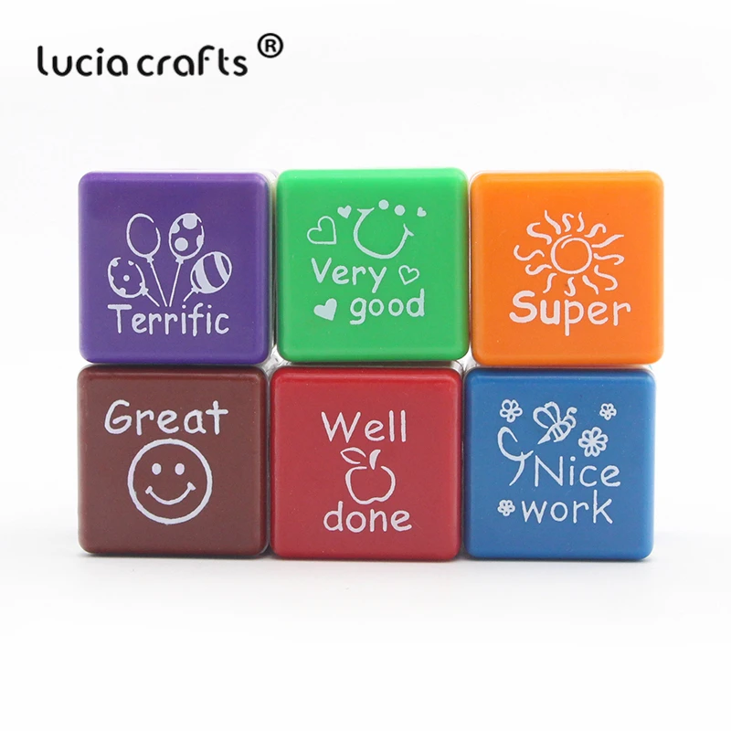 

Lucia crafts 6pcs/lot 27*27*24mm ABS Square Shaped Cute Stamps Schools Teacher Comments DIY Marking Supplies 074004038
