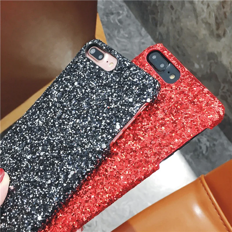Matcheasy Hard PC Phone Cases for Iphone 7 8 6 6S Plus Back Cover Glitter Bling Shiny Powder Coque for Iphone X Cases Fundas