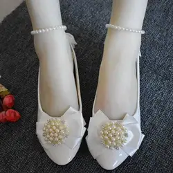 Свадебные туфли на плоской подошве с бантом-бабочкой, Украшенные бусинами на лодыжке, женские туфли с цветочным узором для девочек, NQ137