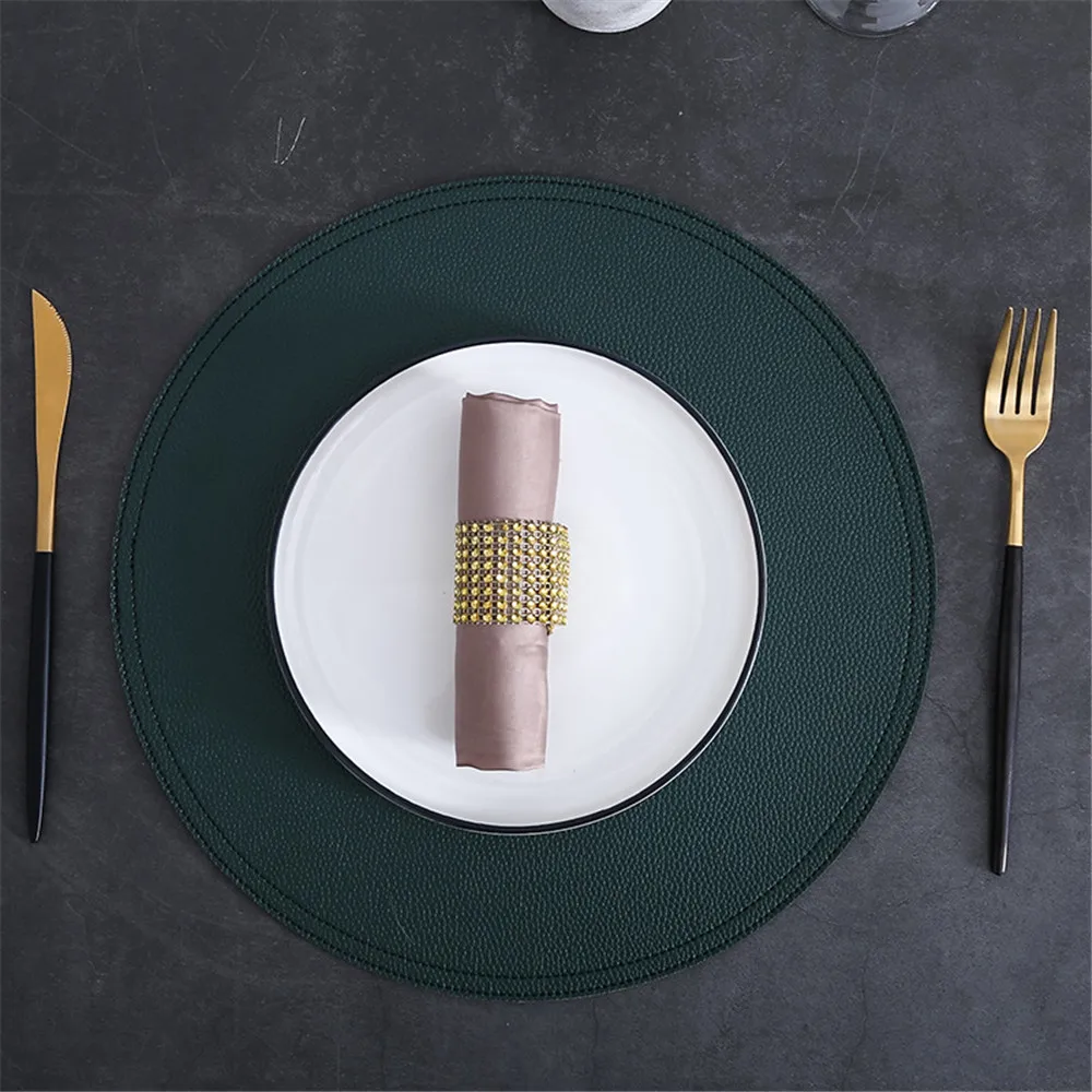 

Luxury PU Leather Tableware Placemat Creative Round Pad Waterproof Heat Insulation Non Slip Dining Table Mat Bowl Coaster 1pcs