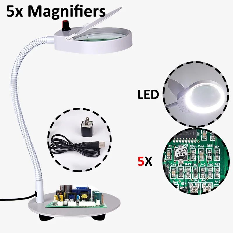 Светодиодные очки лупа для наращивания ресниц зубные ювелирные изделия лупы с 40 светодиодный s Стенд 5X лампа с увеличительным стеклом