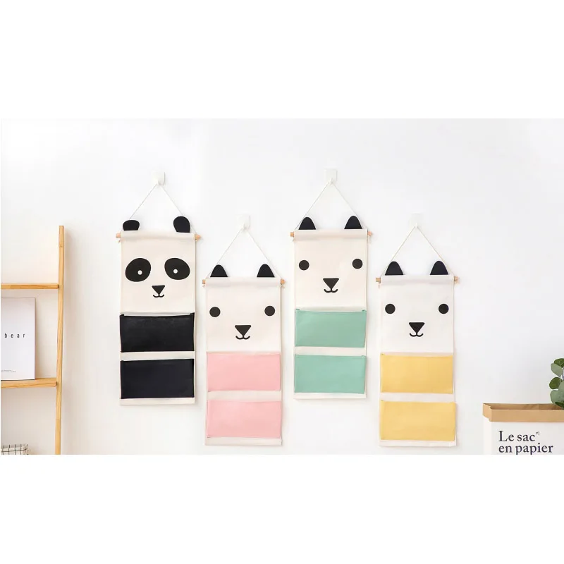 

Animal Expression with Ears Wall Hanging Storage Bag 2 Large Pocket Multifunction Over Door Back Sundries Folding Hanging Bag
