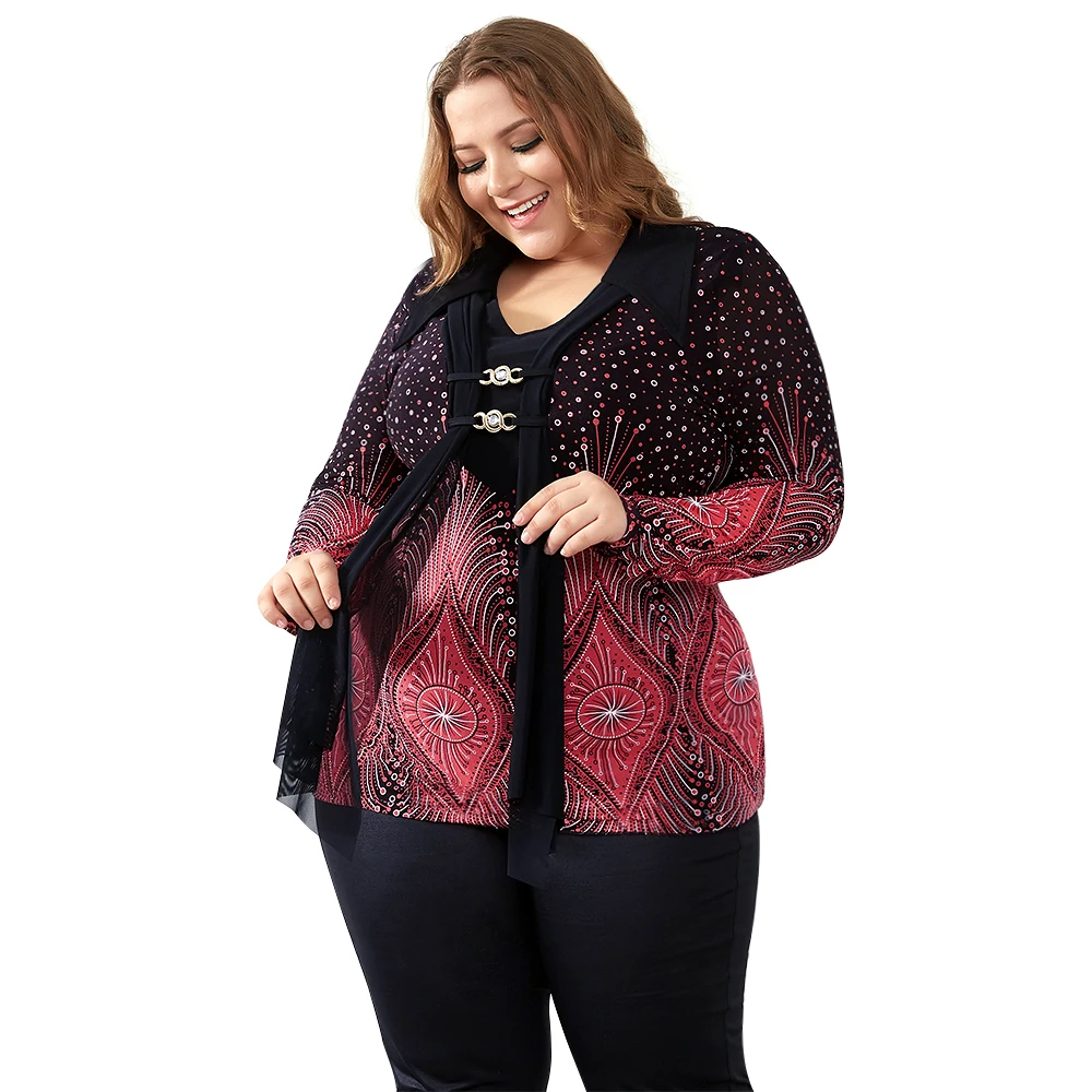 YTL Turn Down Collar Ladies Plus Size Shirt Flare Sleeve Print Blouses Women Big Sizes Winter Diamonds Brooch Vintage Tops H033 YTL Turn Down Collar Ladies Plus Size Shirt Flare Sleeve Print Blouses Women Big Sizes Winter Diamonds Brooch Vintage Tops H033