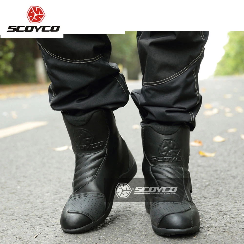 Botas de motocicleta SCOYCO de carreras de cuero a prueba de agua Motocross Botas de motociclista corto de velocidad de carretera Botas profesionales MBT011W Botas de motocicleta SCOYCO de carreras de cuero a prueba de agua Motocross Botas de motociclista corto de velocidad de carretera Botas profesionales MBT011W
