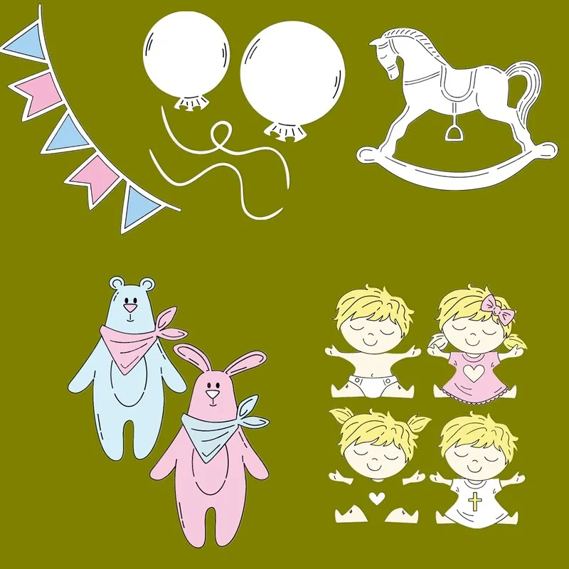 

Cute Bear Rabbit Horse Kids Toy Metal Cutting Dies Stencils For DIY Scrapbooking Paper Cards Decorative Embossing Craft Die Cuts
