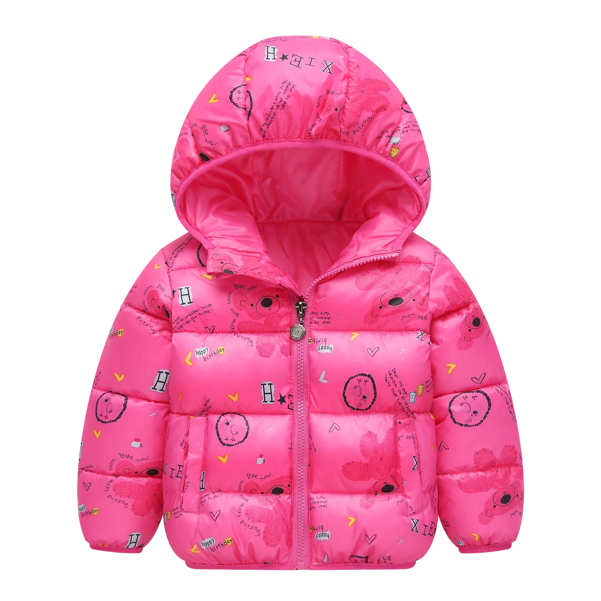 

Autumn Winter Children's Jackets Sport Kids Girl Cartoon Pink Bear Printed Down Jackets Baby Boy Cotton-padded Outerwear Coats