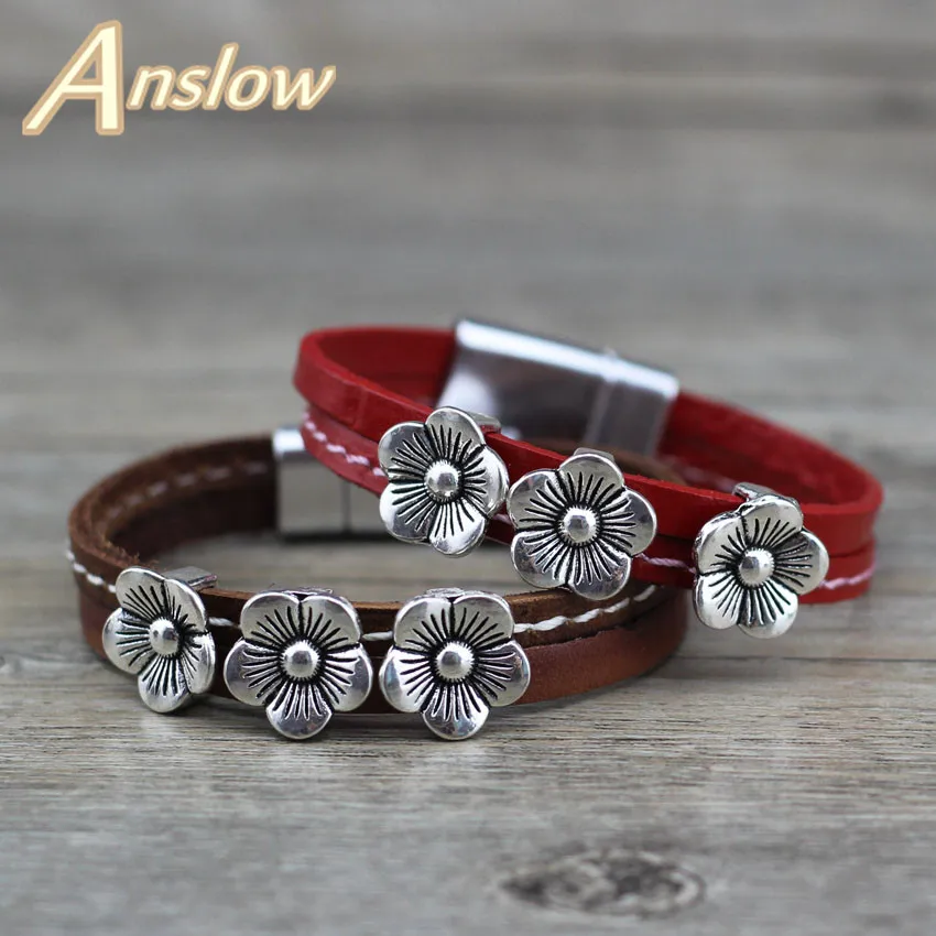 Anslow брендовые модные ювелирные изделия трендовые Ретро Винтажные Цветы Счастливый кожаный браслет для женщин мужчин дружбы пары подарок LOW0695LB