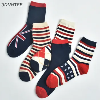 

Socks Women Warm Cotton Printed High Elasticity Trendy England Style Womens Comfortable Soft Sock Striped Breathable Elegant New