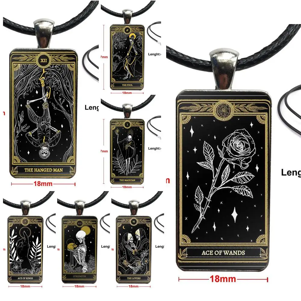 

Cool Card Black The Marigold Tarot For Girls Best Gift Necklace Fashion Long Chain With Rectangle Necklace Jewelry